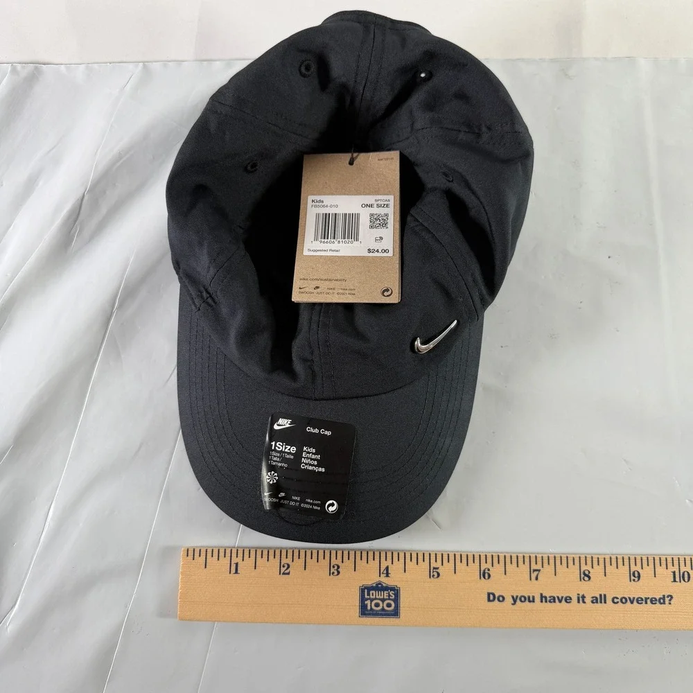 Nike Metal Chrome Swoosh Black Baseball Golf Cap Hat Kids Youth One Size - Picture 12 of 13